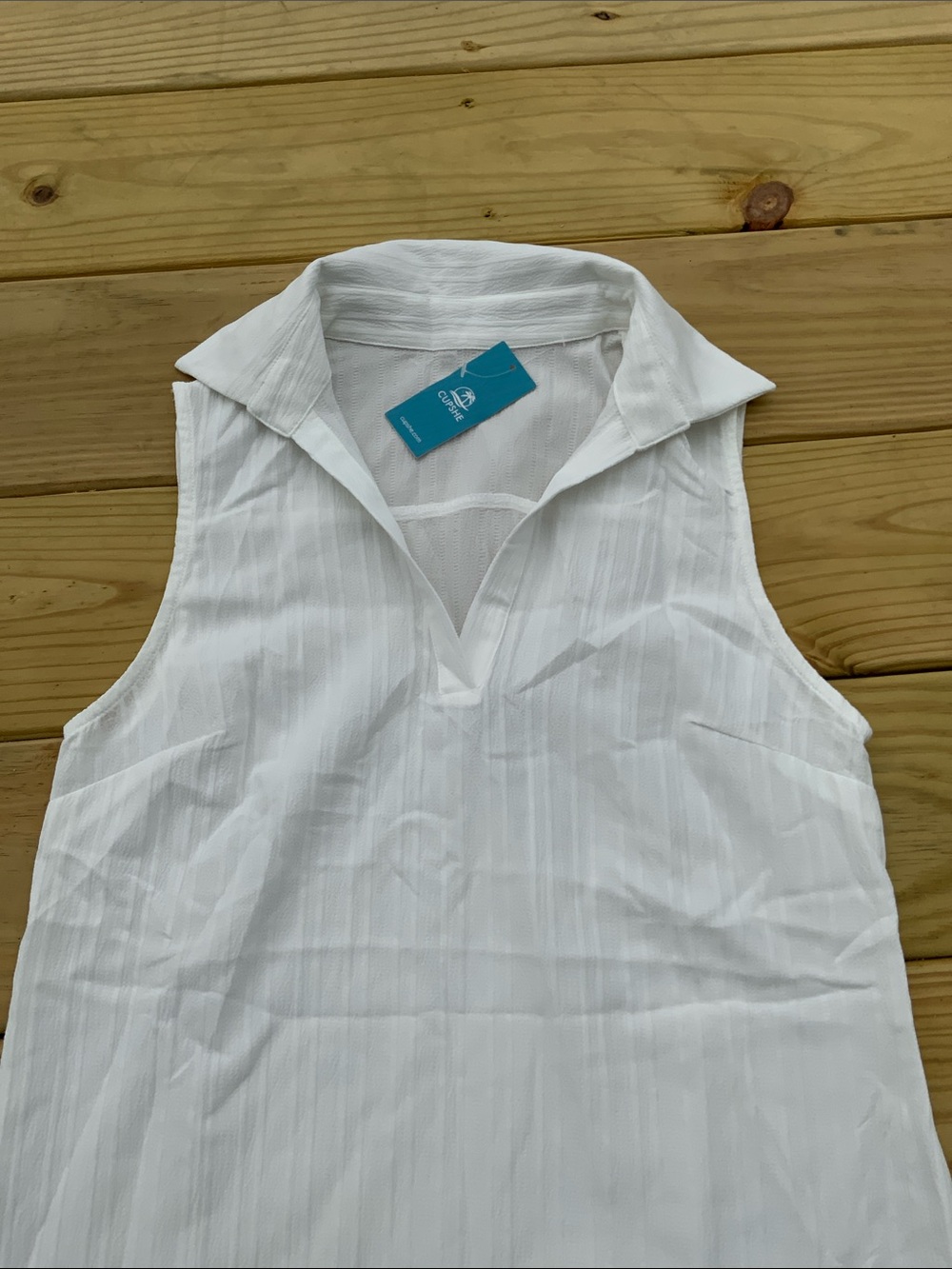 NWT Cupshe White Sleeveless Swim Cover Up With Split V Neck Size Small - Picture 5 of 11